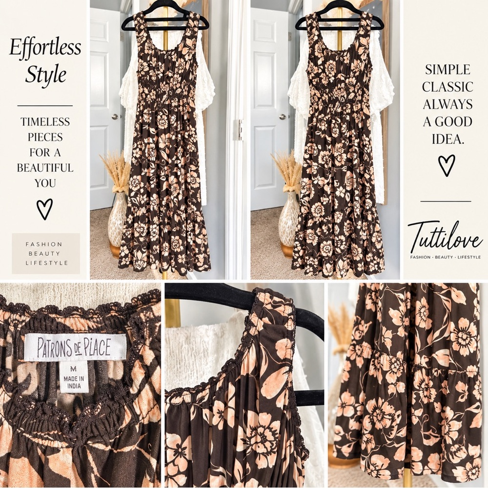 Brown Floral Maxi Dress - Brown & Beige